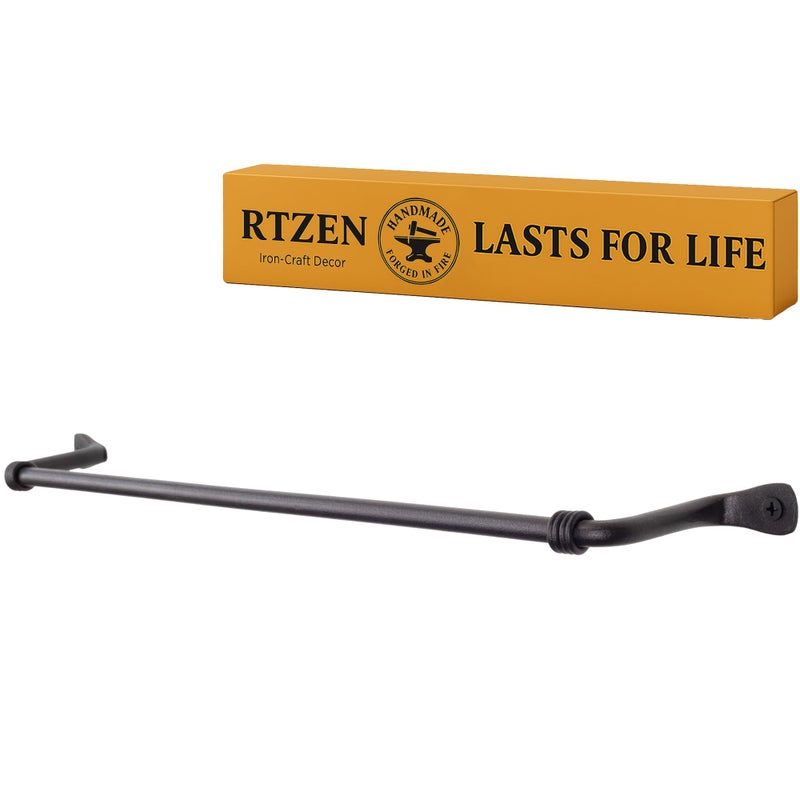 RTZEN Farmehouse Bathroom Towel Holder - Wrought Iron Matte Metal Black Towel Bar Wall Mount Rod - Handmade Home Decor Metal Kitchen Hanger Bar (17'' - Fits 14.5 Inch Towels) - Image 1
